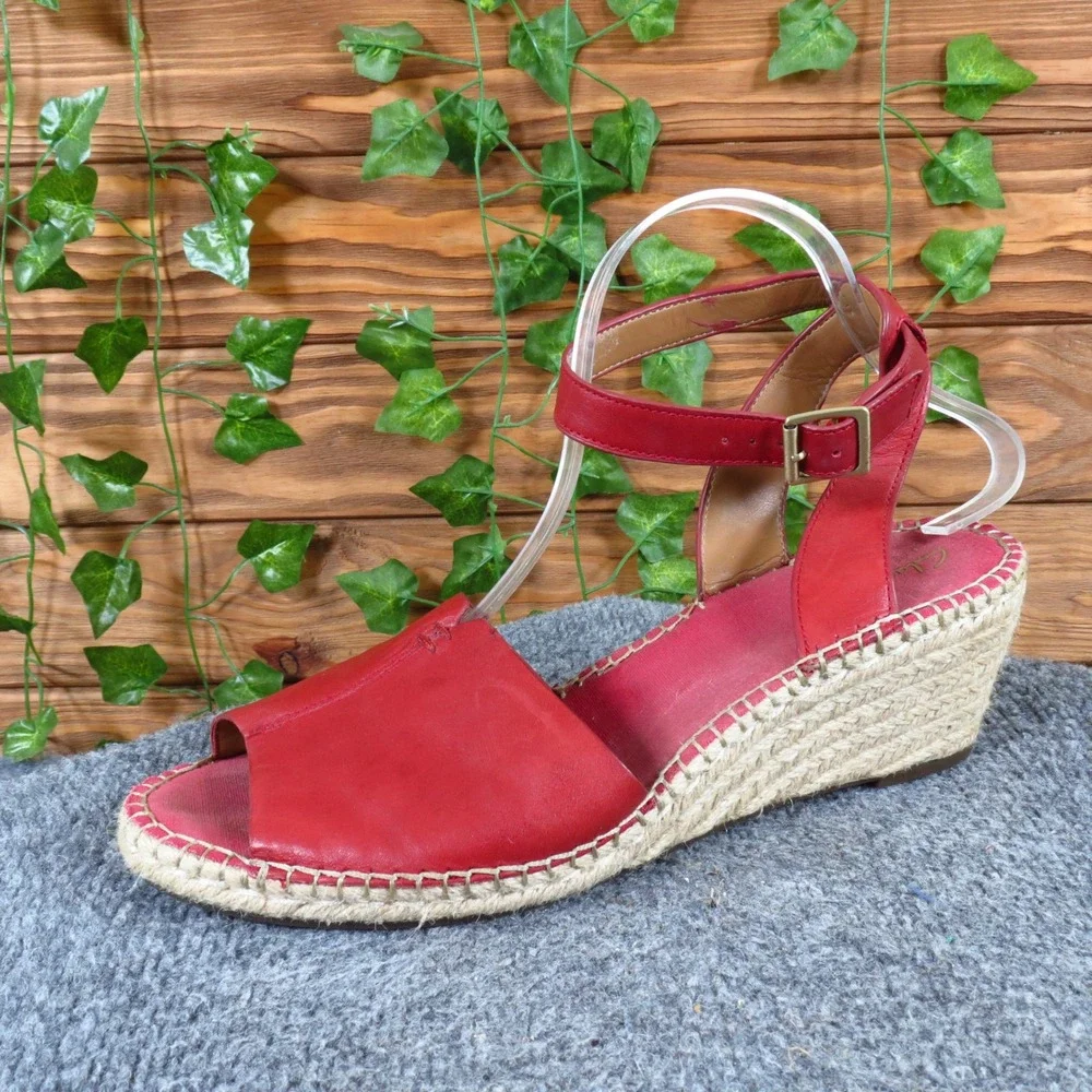 Clarks Petrina Selma Women Espadrille Wedge Sandal Size 11 Summer Red Leather